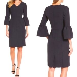Emerson Rose Navy Blue V-Neck Bell Sleeve Sheath Knee Length Dress Size 2 Career